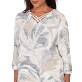 Ruby Rd. Womens Leaf Print Crossover V-Neck Top