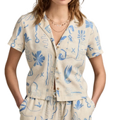 Lucky Brand Womens Printed Linen Camp Shirt