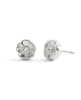 COACH Silver Signature Tea Rose Stud Earrings