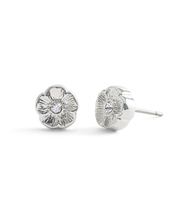 COACH Silver Signature Tea Rose Stud Earrings