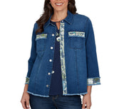 Alfred Dunner Womens Sequin Embellished Stretch Denim Jacket