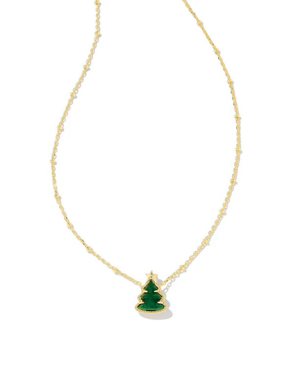 Kendra Scott Holiday Tree Gold Short Pendant Necklace - Green Quartzite