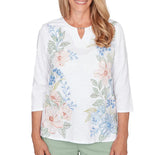 Ruby Rd. Womens Blooming Floral Embroidered Split Neck Top