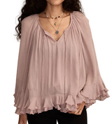 Lucky Brand Womens Ruffle Chiffon Blouse
