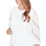 Ruby Rd. Womens Chevron Crochet Crew Neck Top