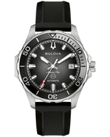 Bulova Mens Marine Star Series B Watch - Silver-Tone Stainless Steel Bracelet Rubber Strap