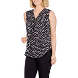 Emaline Womens Essentials V-Neck Polka Dot Sleeveless Blouse