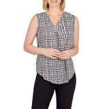 Emaline Womens Essentials Brushstroke Check Sleeveless Plaid Blouse