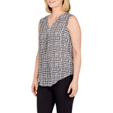 Emaline Womens Essentials Brushstroke Check Sleeveless Plaid Blouse