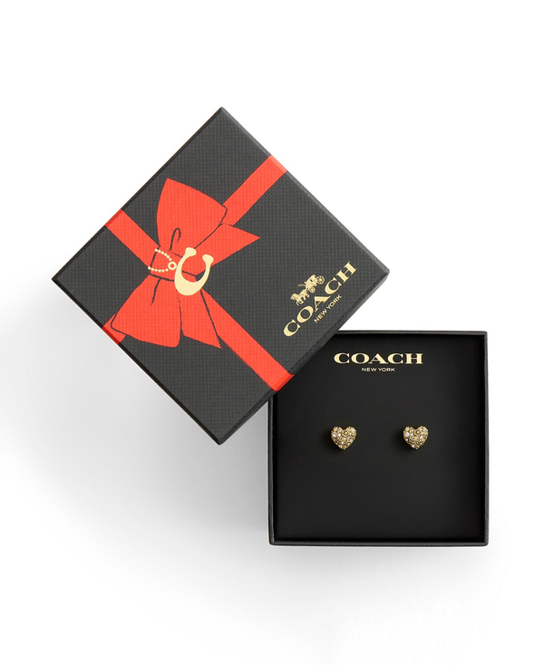 COACH Gold Pavé Heart Stud Earrings