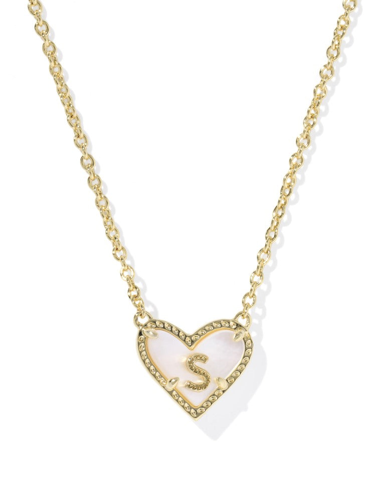 Kendra Scott Heart Letter S Gold Ivory Mother of Pearl Short Pendant Necklace
