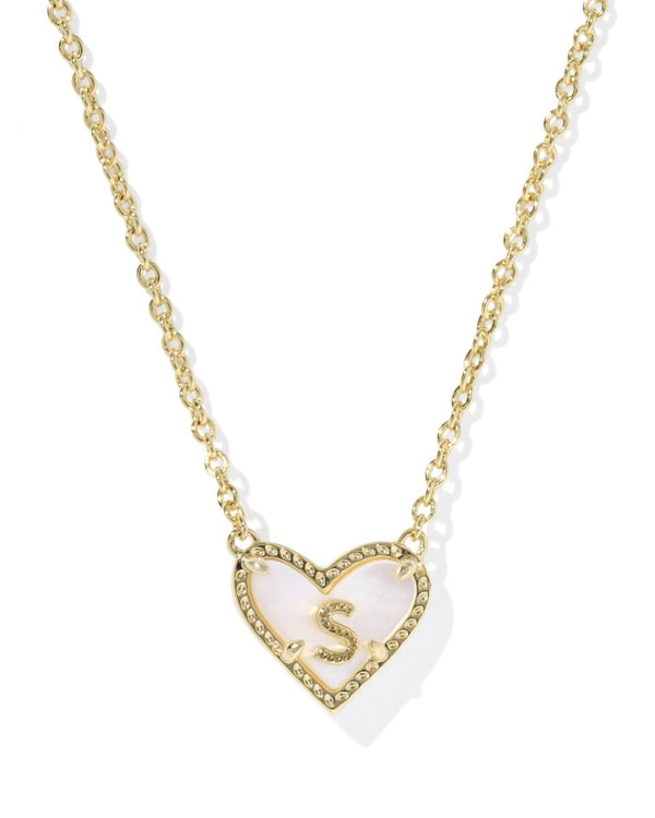 Kendra Scott Heart Letter S Gold Ivory Mother of Pearl Short Pendant Necklace