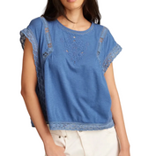 Lucky Brand Womens Lace Boxy Short Sleeve T-Shirt