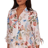 Alfred Dunner Womens Botanical Butterfly Button Front Top