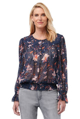 Democracy Womens Smocked Woven Long Sleeve Top