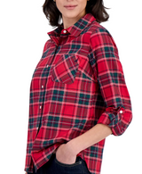 Nautica Womens Plaid Roll-Tab Shirt