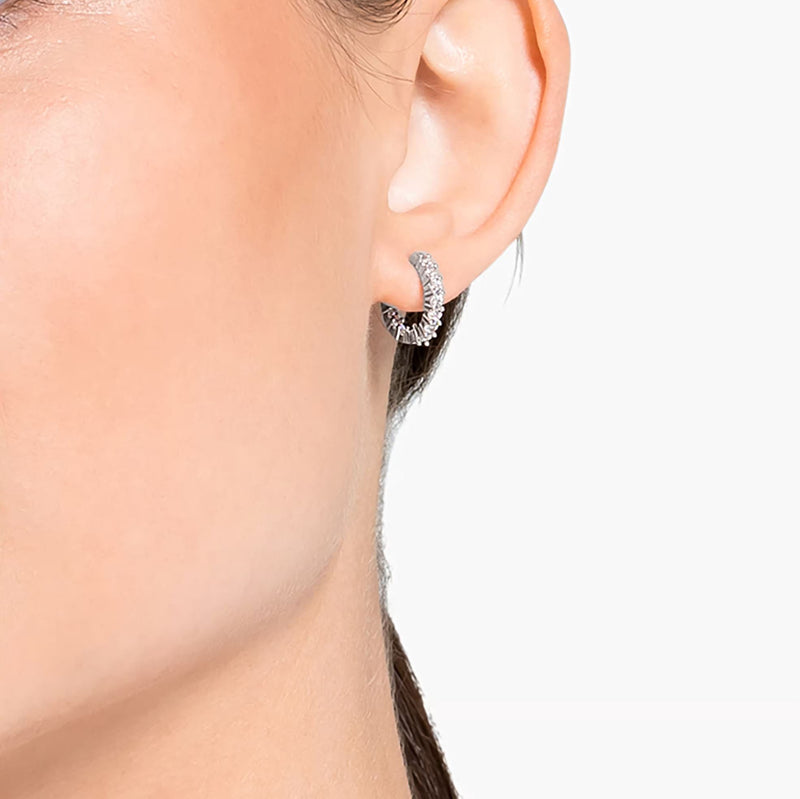 Swarovski Vittore Hoop Earrings - Round cut, White, Rhodium plated