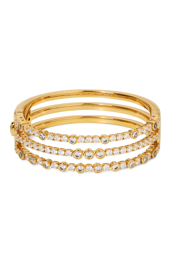 Nadri Dazzle Triple Row Gold Hinge Bracelet