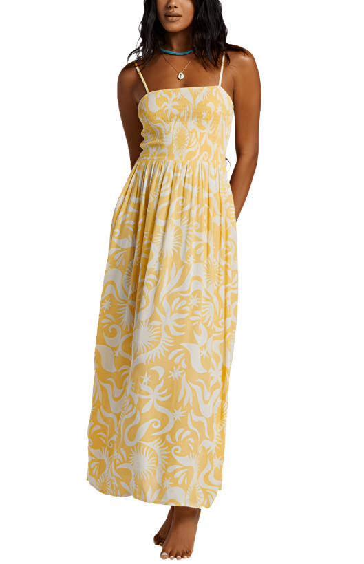 billabong golden light dress Billabong Golden Light Dress - Yellow Floral Print Dress