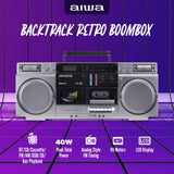 aiwa Retro Boombox CD Player with Cassette Recording, Bluetooth 5.0 Dual 40W Speakers