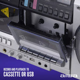 aiwa Retro Boombox CD Player with Cassette Recording, Bluetooth 5.0 Dual 40W Speakers