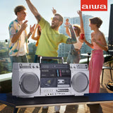 aiwa Retro Boombox CD Player with Cassette Recording, Bluetooth 5.0 Dual 40W Speakers