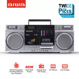 aiwa Retro Boombox CD Player with Cassette Recording, Bluetooth 5.0 Dual 40W Speakers