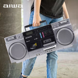 aiwa Retro Boombox CD Player with Cassette Recording, Bluetooth 5.0 Dual 40W Speakers