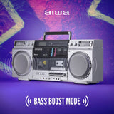 aiwa Retro Boombox CD Player with Cassette Recording, Bluetooth 5.0 Dual 40W Speakers
