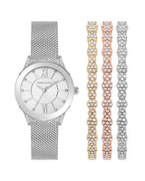 Anne Klein Womens Silver-Tone Watch & Tri-Tone Bracelet Set - 3-Piece