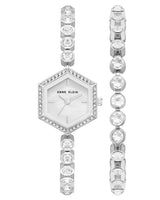 Anne Klein Womens Silver Hexagon Watch & Bracelet Set