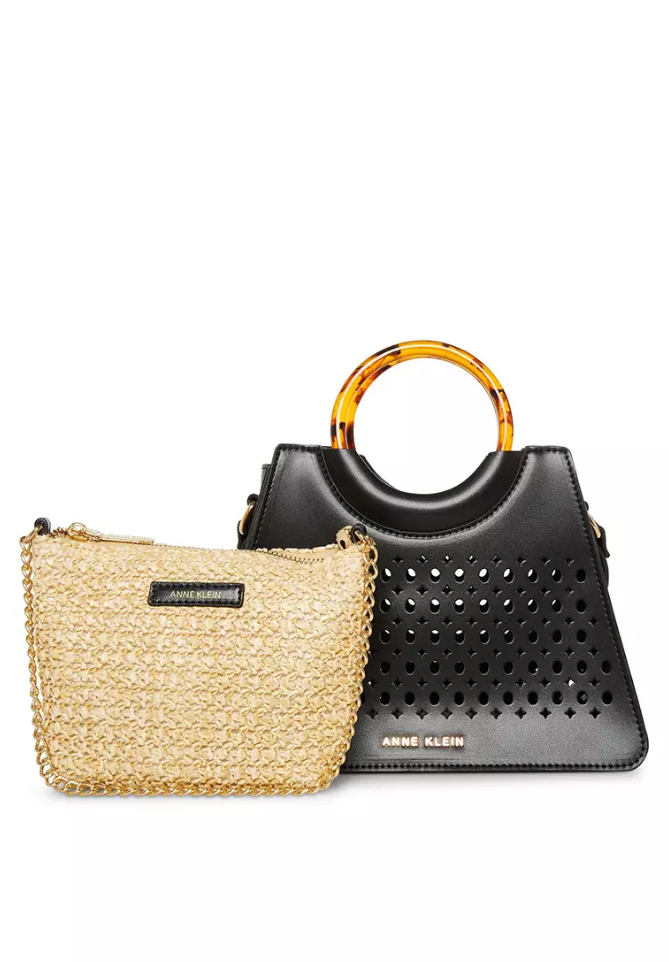 Anne Klein Two For One Perforated Mini Satchel Handbag with Chain – ShopCGX