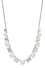 Nadri London Mixed CZ And Peral Frontal Necklace
