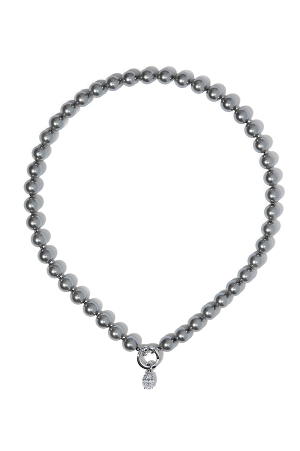 Nadri Poppy 8MM Gray Pearl Charm Ring Necklace