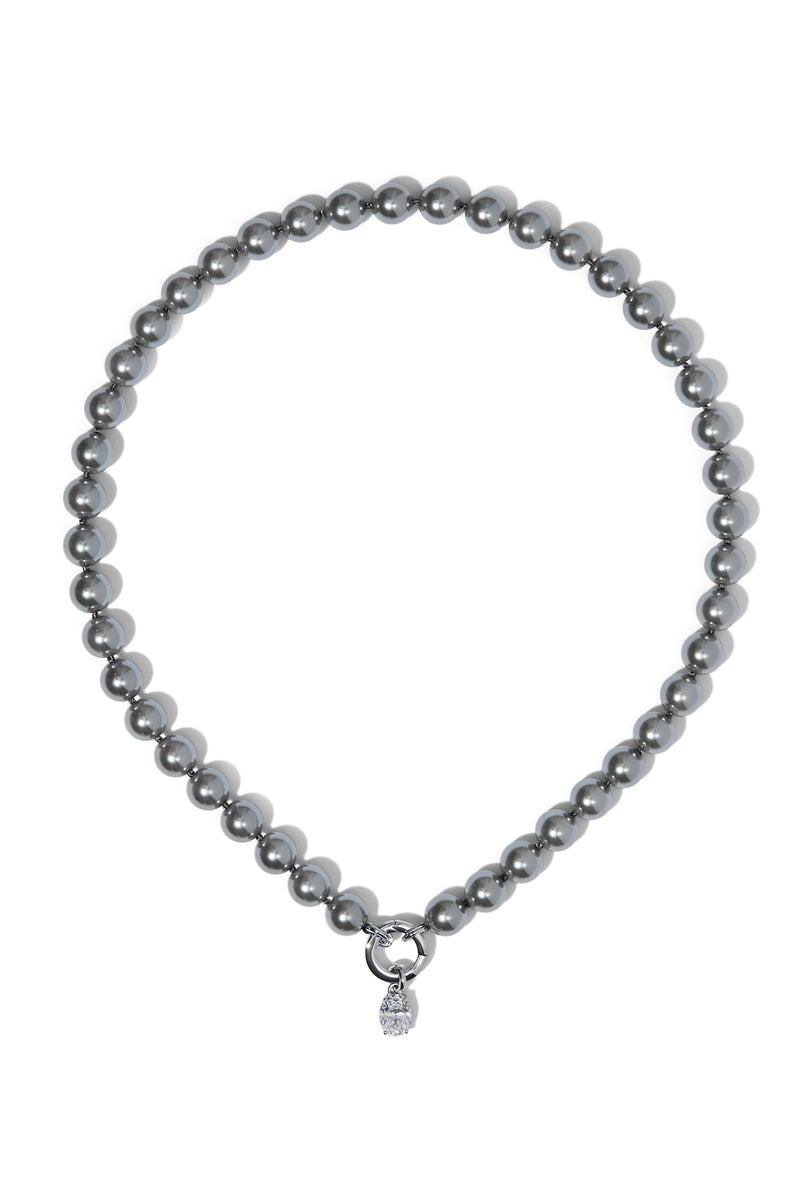 Nadri Poppy 8MM Gray Pearl Charm Ring Necklace