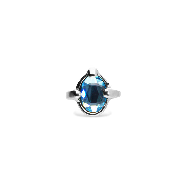 UNOde50 Ser Deslumbrante Blue Oval Crystal Silver Ring - Size 8.5