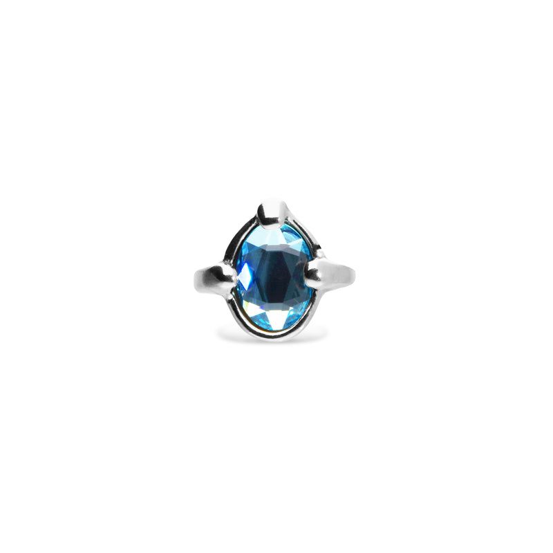 UNOde50 Ser Deslumbrante Blue Oval Crystal Silver Ring - Size 7.5