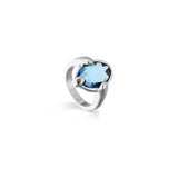 UNOde50 Ser Deslumbrante Blue Oval Crystal Silver Ring - Size 7.5