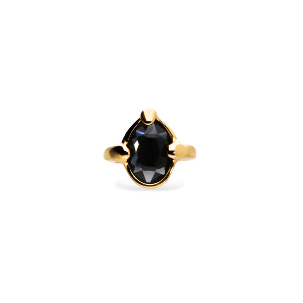 UNOde50 Ser Deslumbrante Black Oval Crystal Gold Ring - Size 8.5