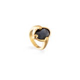 UNOde50 Ser Deslumbrante Black Oval Crystal Gold Ring - Size 7.5