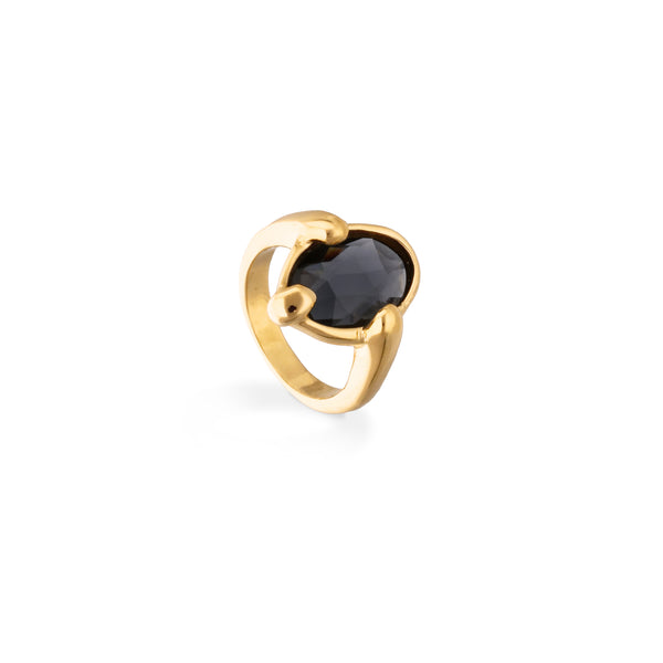 UNOde50 Ser Deslumbrante Black Oval Crystal Gold Ring - Size 8.5
