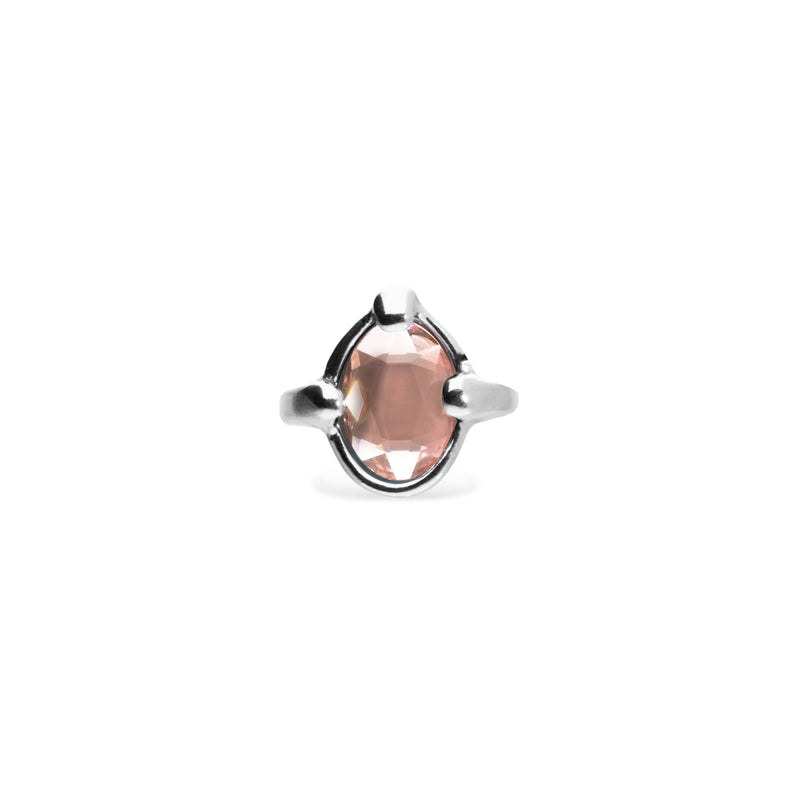 UNOde50 Ser Deslumbrante Pink Oval Crystal Silver Ring - Size 7.5