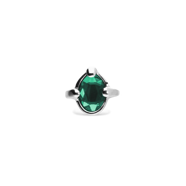 UNOde50 Ser Deslumbrante Oval Green Crystal Silver Ring - Size 8.5