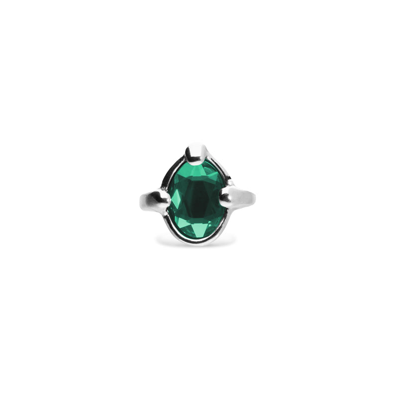 UNOde50 Ser Deslumbrante Oval Green Crystal Silver Ring - Size 7.5