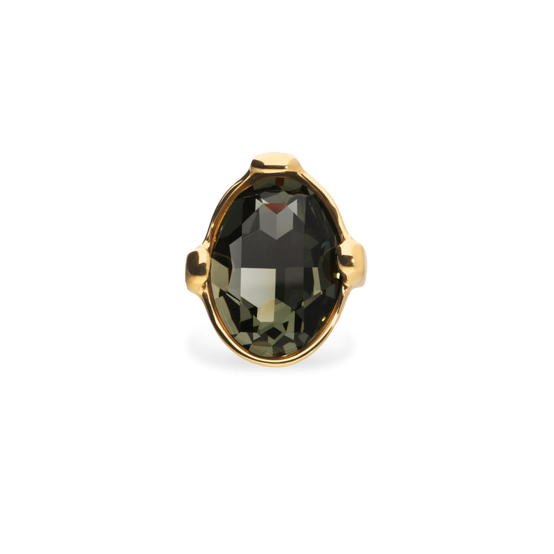 UNOde50 Ser Deslumbrante Gray Oval Crystal Gold Ring - Size 7.5
