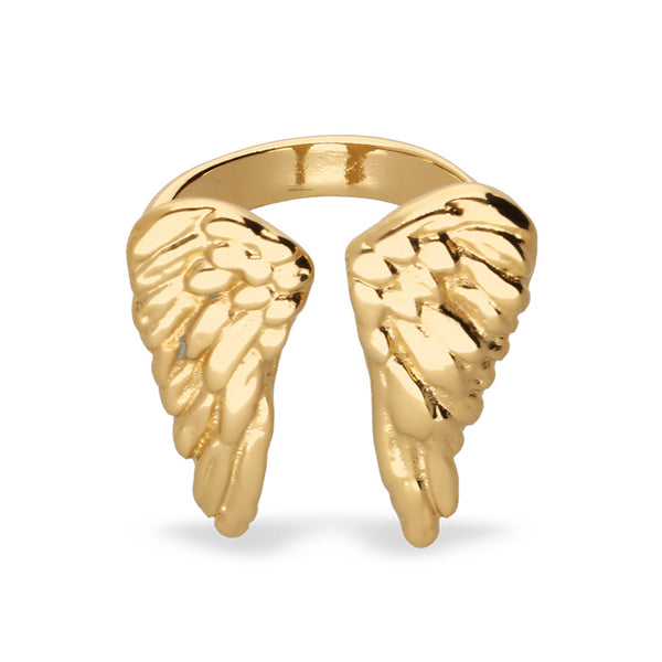 UNOde50 Ser Invencible Gold Angel Wing Ring - Size 8.5