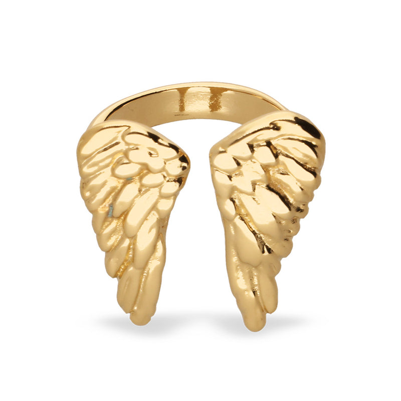 UNOde50 Ser Invencible Gold Angel Wing Ring - Size 8.5