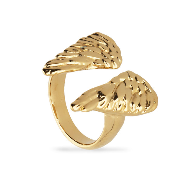 UNOde50 Ser Invencible Gold Angel Wing Ring - Size 8.5