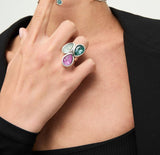 UNOde50 Presagio Silver-Tone 3 Multicolor Crystal Ring - Size 7.5