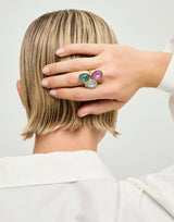 UNOde50 Presagio Gold-Tone 3 Multicolor Crystal Ring - Size 7.5